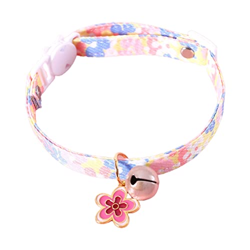 Qinlenyan Hundehalsband mit Blumendruck, verstellbares Katzenhalsband mit Blumenanhänger, Glocke, sichere Schnalle, Haustierzubehör, Rosa von Qinlenyan