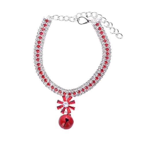 Qinlenyan Jewelry Haustier-Halskette mit Katzenanhänger, exquisites Hundehalsband mit Glöckchen, Strass-Design, verstellbare Verlängerungskette, Rot, Größe L von Qinlenyan