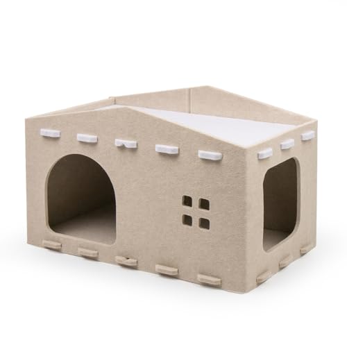 Qinlenyan Katzenbett für den Innenbereich, große Katzenhöhle, Nest, Haustierhaus, Filz, Spielruhe, Katzenhütte, Katzenversteck, 2-in-1-Kratzbrett und Katzenhaus für Indoor-Katzen, kleines Haustier, von Qinlenyan