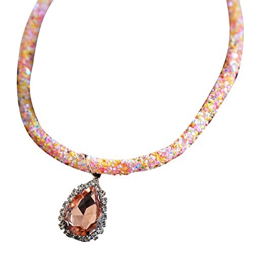 Qinlenyan Katzenhalsband, glänzend, hübscher Haustierschmuck, Katzen-Strass-Halskette, Rosa, Größe L von Qinlenyan