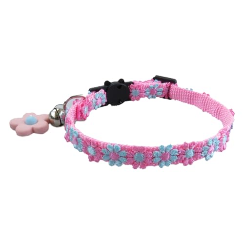 Qinlenyan Katzenhalsband, verstellbar, Anti-Erstickungsschnalle, Blumen-Haustierhalsband mit Glöckchen, Katzen-Hundehalsband für Sicherheit, modisch, Kätzchen, Welpen, Halskette, Haustierzubehör, Rosa von Qinlenyan