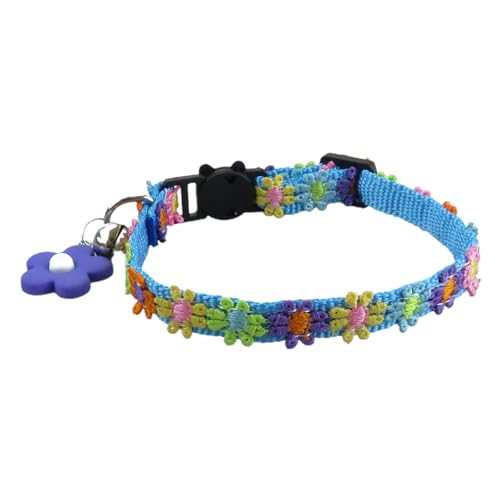 Qinlenyan Katzenhalsband, verstellbar, Anti-Erstickungsschnalle, Blumen-Haustierhalsband mit Glöckchen, für Sicherheit, modisch, Kätzchen, Welpen, Halskette, Haustierzubehör, Blau von Qinlenyan