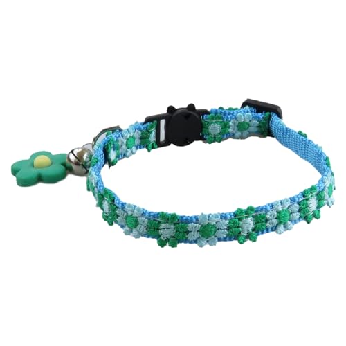 Qinlenyan Katzenhalsband, verstellbar, Anti-Erstickungsschnalle, Blumen-Haustierhalsband mit Glöckchen, für Sicherheit, modisch, Kätzchen, Welpen, Halskette, Haustierzubehör, Grün von Qinlenyan