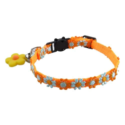 Qinlenyan Katzenhalsband, verstellbar, Anti-Erstickungsschnalle, Blumen-Haustierhalsband mit Glöckchen, für Sicherheit, modisch, Kätzchen, Welpen, Halskette, Haustierzubehör, Orange / Gelb von Qinlenyan