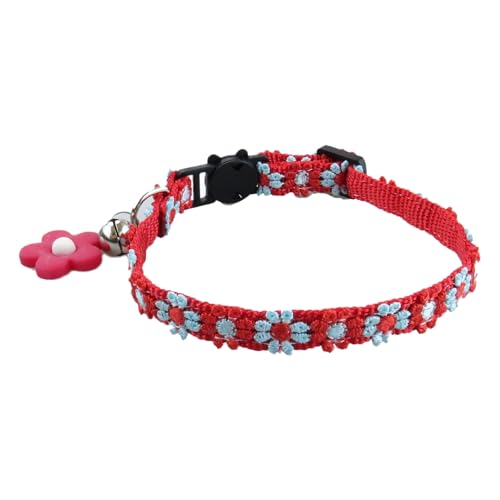 Qinlenyan Katzenhalsband, verstellbar, Anti-Erstickungsschnalle, Blumen-Haustierhalsband mit Glöckchen, für Sicherheit, modisch, Kätzchen, Welpen, Halskette, Haustierzubehör, Rot von Qinlenyan