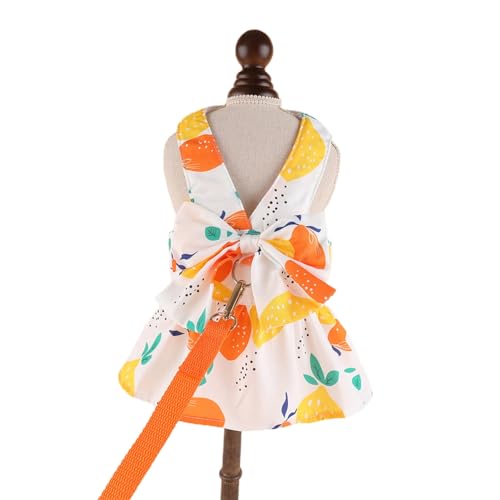 Qinlenyan Kleid mit Chrysanthemen-Druck, Haustierkleid mit Schleife, Dekoration, niedliches Kleid für Hund, Katze, Prinzessinnenkleid für Frühling, Sommer, Outdoor-Aktivitäten, Orange, Größe S von Qinlenyan