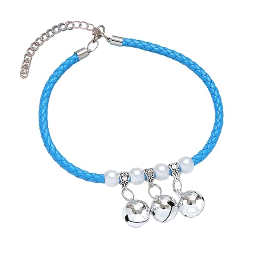 Qinlenyan Langlebiges, geflochtenes Seil, Haustierhalsband, Kreis, exquisites Haustierhalsband, verstellbare Katzen- und Hundehalskette mit abnehmbarem Glockenanhänger, Haustierbedarf, Blau, S von Qinlenyan