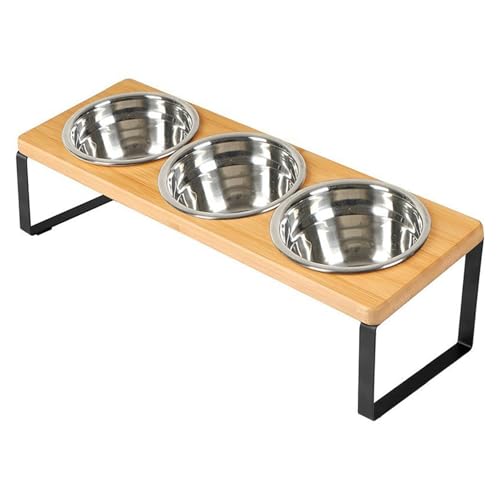 Qinlenyan Pet Bowl Holder Animal Feeder Rack Wooden Feeder Rack with 3 Stainless Steel Bowls Non-Slip Pet Supplies 1 Set von Qinlenyan