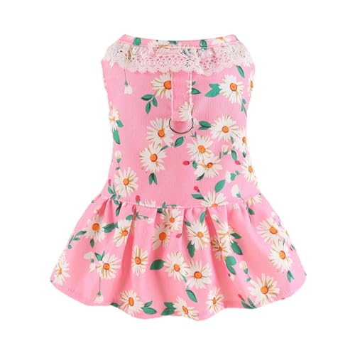 Qinlenyan Sommer-Hundekleid mit Blumendekoration, niedlicher Hasen-Brustgurt, modisch für kleine Hunde, alle Jahreszeiten, Rosa, Größe XXL von Qinlenyan