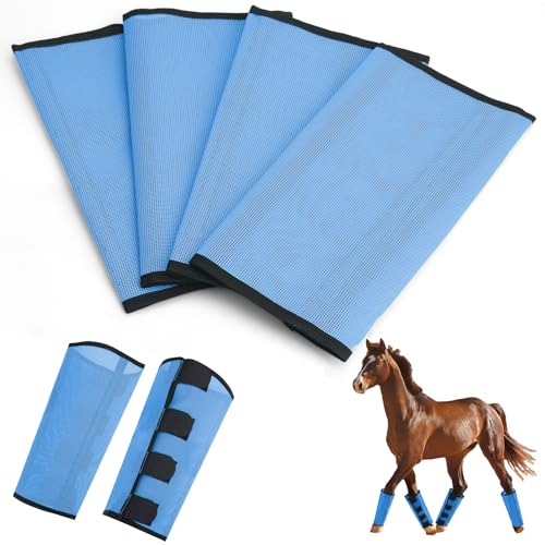 Qinyurj Fliegenstiefel aus Netzstoff, schützendes Pferdebein, Pferde-Leggings, atmungsaktives Kunststoffnetz (4er-Set) (blau) von Qinyurj