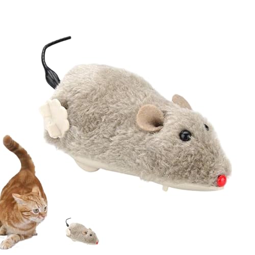 Qiwieod Uhrwerk-Maus-Spielzeug, Katzen-Maus-Spielzeug - Katze Plüsch Maus Jagd Wind Up Indoor Mäuse | Realistisches Mausrennen-Uhrwerk-Laufspielzeug aus Plüsch für interaktives Spielen mit von Qiwieod