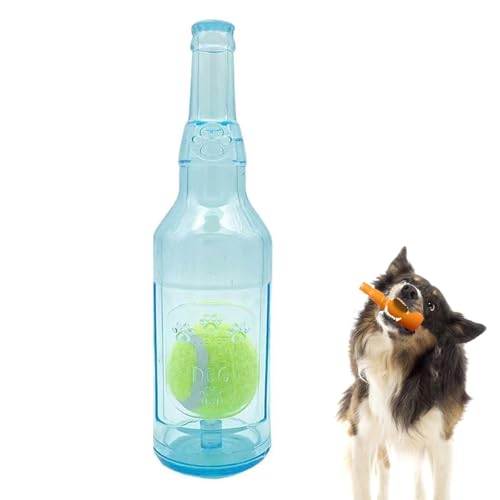 Qixfyze Hundespielzeug, Ball in einer Flasche, interaktives Spielzeug für Hunde, Flaschenspielzeug für Hunde mit Tennisball zum Kauen und Drücken, interaktives quietschendes Spielzeug (Blau, 25 cm) von Qixfyze