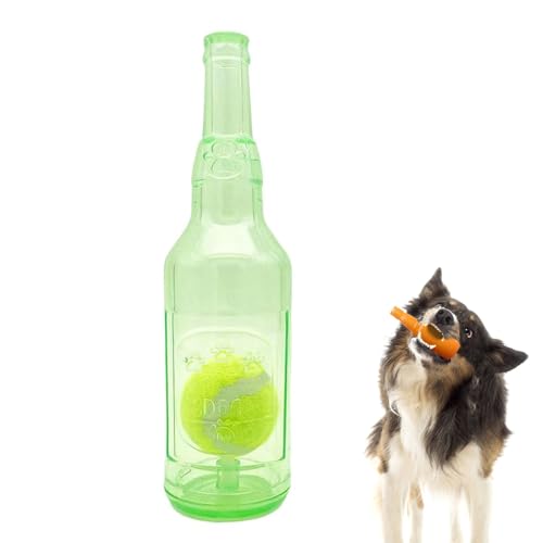 Qixfyze Hundespielzeug, Ball in einer Flasche, interaktives Spielzeug für Hunde, Flaschenspielzeug für Hunde mit Tennisball zum Kauen und Drücken, interaktives quietschendes Spielzeug (Grün, 25 cm) von Qixfyze