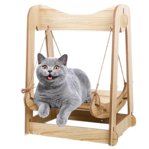 Katzenhängematte aus Holz, Hängemattenschaukel aus Holz für Katzen | Hängematte zum Aufhängen von Haustieren,Katzenbett für drinnen, Katzen-Hängematte, Katzencouch für Katzen, Hunde, Häschen, Kätzchen von Qizeroty