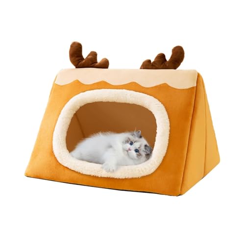 Qkbuza Katzenschlafbett,Katzenbett für Hauskatzen,Triangle House Welpenbett | Warm House Welpenhütte, verdicktes isoliertes Hundekatzenbett für kaltes Winterwetter von Qkbuza