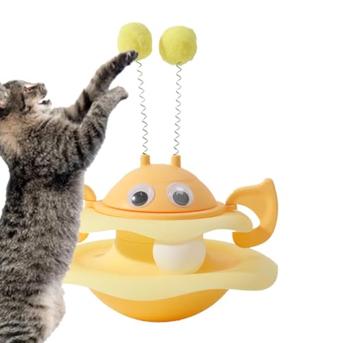 Qkbuza Katzenübungs-Taumelspielzeug,Katzen-Tumbling-Rotationsspielzeug - Drehbares Katzen-Übungsspielzeug mit Drehteller | Rotierende Spielplatte im Little Bee-Design für mittelgroße und kleine Katzen von Qkbuza