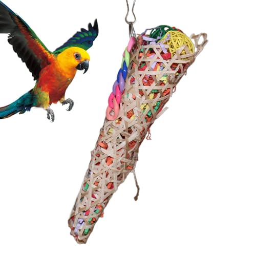 Qkbuza Shedding Toys, Vogelkauenspielzeug | Rattan Ball Paper Papageienspielzeug mit Hook,Vogel farbenfrohe Käfigzubehör, Vogelpuzzle, Korbkorb, für Käfige, Stange von Qkbuza