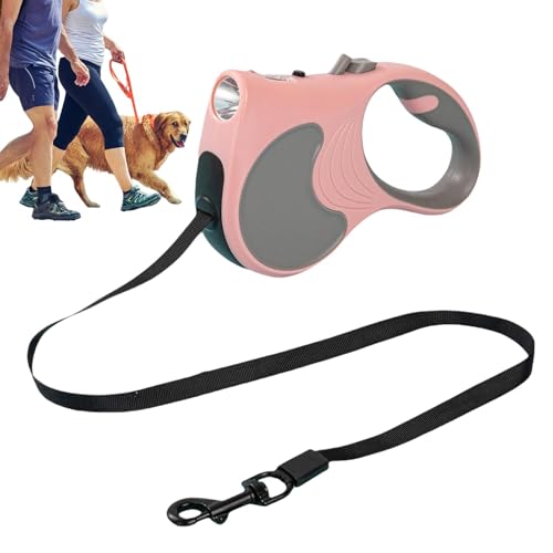 Rosa Lange Leine Seil für Hundetraining 5M Hund Tie Out Seil Teleskop Langes Seil für Hundetraining mit LED Taschenlampe Haustier Teleskop Hund Walking Gurt für Strand, Outdoor, Joggen von Qkbuza