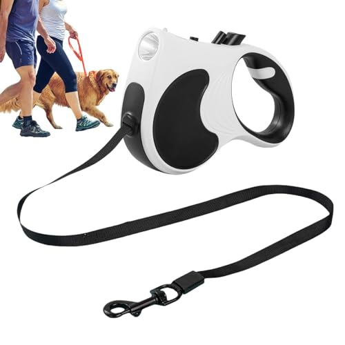 Weißes langes Leinenseil für Hundetraining, 5 m, Hundeleinenseil, Teleskop-Langseil für Hundetraining mit LED-Taschenlampe, Haustier-Teleskop-Gurt, für Strand, Outdoor, Joggen von Qkbuza