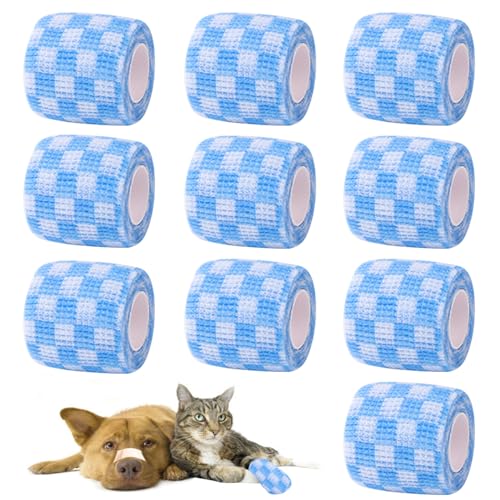 QmjdDymx 10 Rollen Hundebandage, Einweg-Hundepfotenbandage Selbstklebende Vliesbandagen für Pfoten Elastische Pfotenschoner für Hunde/Katzen Outdoor Walking 5.0cmx4M (M) von QmjdDymx