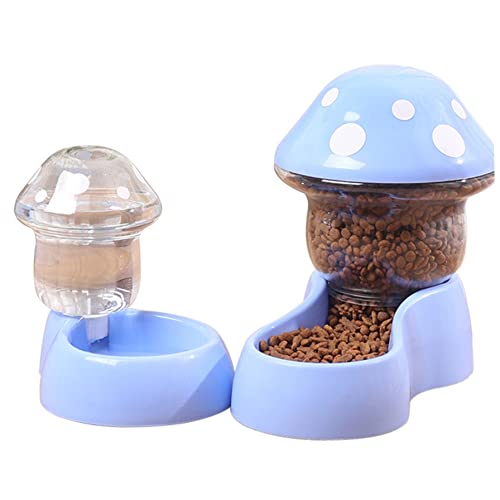 Haustierwasserspender, automatische Haustier Feeder Waterer Set 1800 ml Katzen Lebensmittelfuttermittel und 500 ml Hunde Wasserspender mit Aufkleber für kleine mittelgroße Haustiere (blau), automat von QmjdDymx