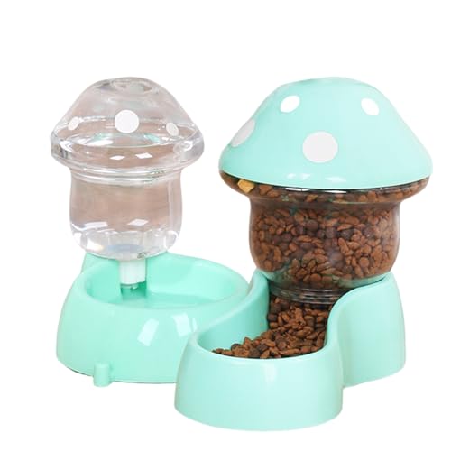 Haustierwasserspender, automatische Haustier Feeder Waterer Set 1800 ml Katzen Lebensmittelfuttermittel und 500 ml Hunde Wasserspender mit Aufkleber für kleine mittelgroße Haustiere (grün), automat von QmjdDymx