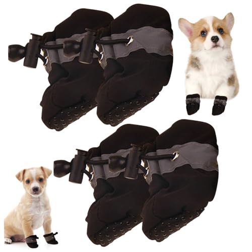 Hundeschuhe Wasserdichte Pfotenstiefel für Hunde Anti-Rutsch-Hund Pfote deckt warmen Hund Booties mit verstellbarem Band Haustier Schuhe für mittlere große Hunde zu Fuß (schwarz, Größe 5) 4Pcs von QmjdDymx