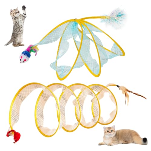 Katzen-Frühlingsspielzeug, 2pcs Katzenspielzeugfedern falten Cat Tunnel Form Katzenfedern zusammenklappbare Spiralkatze Play -Tunnel lustiges interaktiver Katzenspielzeug für Innenkatzen spielen von QmjdDymx