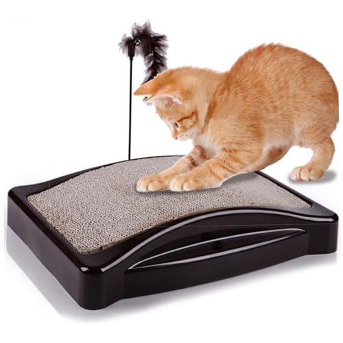 QmjdDymx Katzenkratzer, Katzenkratzer -Brett gewölbter Wellpapier Katzenkratzer mit gefiedertem Katzen Teaser Stress Relief Cat Kratzern für Innenkatzen zum Training, Katzenpolster 15,8x9.5x3.5 von QmjdDymx