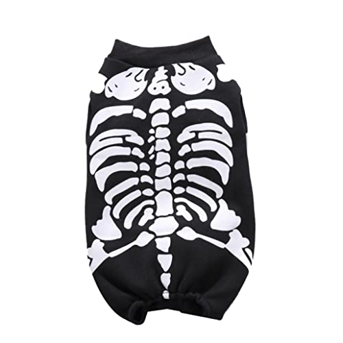 QmjdDymx Halloween Pet Cosplay Kostüm Halloween Party Skelett Blatthund Hunde Katze Jumpsuit Cosplay Kostüm Dress Up Kätzchen Welpenbekleidung (Schwarz, M) Hundekostüm von QmjdDymx