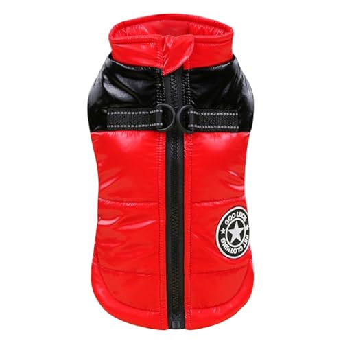 QmjdDymx wasserdichte Hundejacke, Hundewinterjacke Mantel Warme Hundeweste mit D-Ringen Reißverschluss Hundeweste Tiermantel für alle Hunde/Katzen (Rot, M) von QmjdDymx