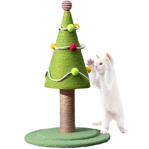 Weihnachtskatze Tree Katze Weihnachtsbaum Sisal Kratzer Weihnachtskatze Sicherheit Weihnachtsbaum Katze Baum süß stilvoll mit farbenfrohen Bällen Weihnachtsbaum für Katzen Geschenkspiel, Kratzerpos von QmjdDymx