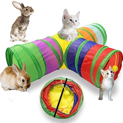 Bunny Tunnels & Tubes, Meerschweinchen Tunnel Hideout, Collapsible Pet 3 Way Play Tunnel Toys, 3 Way Cat Tunnel, Small Pet Tunnel and Tubes for Zwergkaninchen, Bunny Guinea Pigs Kitty von Qoaimu