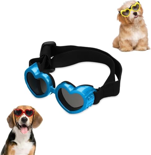 Dog Heart Shaped Goggles Wind-Resistant, Dog Goggles Heart Shape Sunglasses, Small Dog Sunglasses UV Protection for Outdoor Riding and Walking (Blue) von Qoobom