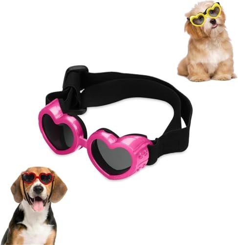 Dog Heart Shaped Goggles Wind-Resistant, Dog Goggles Heart Shape Sunglasses, Small Dog Sunglasses UV Protection for Outdoor Riding and Walking (Pink) von Qoobom