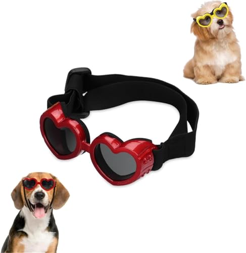 Hundebrille in Herzform, windabweisend, Hundebrille in Herzform, stilvoll, niedlich, UV-Schutz, für kleine Hunde, UV-Schutz für Outdoor-Reiten und Spazierengehen, Rot von Qoobom