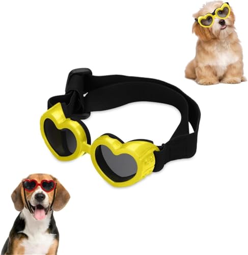 Hundebrille in Herzform, windabweisend, Hundebrille in Herzform, stilvolle niedliche UV-Schutz-Sonnenbrille, kleine Hunde-Sonnenbrille, UV-Schutz für Outdoor-Reiten und Spazierengehen (Gelb) von Qoobom