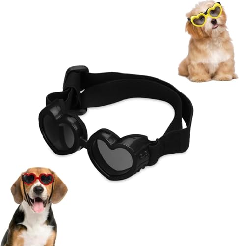 Hundebrille in Herzform, windabweisend, Hundebrille in Herzform, stilvolle niedliche UV-Schutz-Sonnenbrille, kleine Hunde-Sonnenbrille, UV-Schutz für Outdoor-Reiten und Spazierengehen (schwarz) von Qoobom