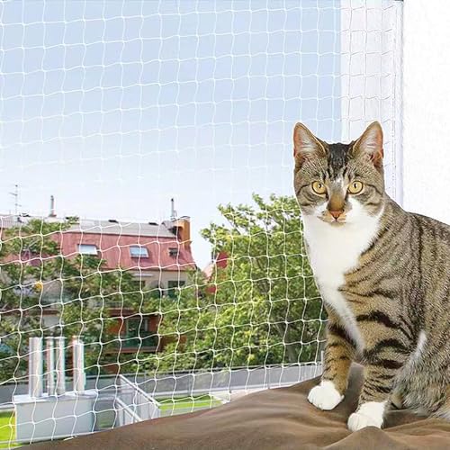 Qooloo Katzennetz für Balkon Ohne Bohren 4 x 3 m aus Transparentem Nylon Witterungsbeständiges Katzennetz mit Befestigungsseil | Haken & Dübel | Kabelbinder, Biss-und reißfestes, UV-beständig von Qooloo