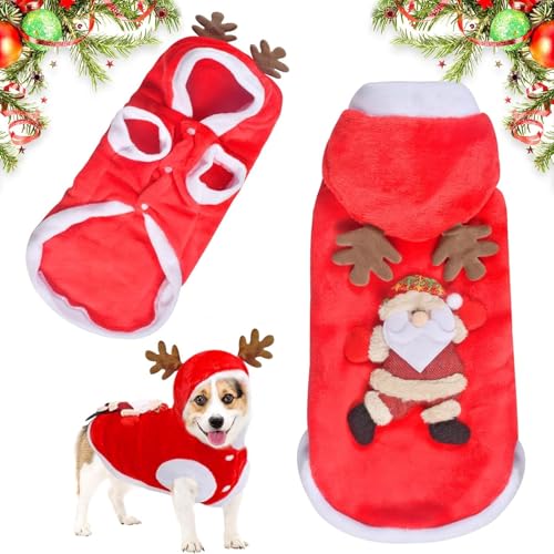 Weihnachtshund Kostüm, Rentier Kostüm Hund, warme Weihnachtsmann Kostüm, warme Hirsch Geweih Mantel, Hund Cosplay Mantel, kleine Katze und Hund Winter warme Kleidung von Qooloo