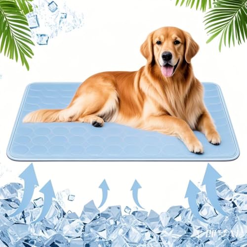 Qoosea Kühlmatte für Hunde Selbstkühlende Hundematte, Komfortabel Pet Cooling Mat Waschbar Pad Kältematte für Haustiere Ungiftiges, Faltbar Kühlmatte Hunde Katzen für Sommer (55 * 70CM, Blau) von Qoosea