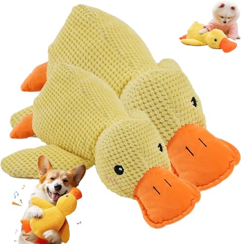 Qosigote Anti-Stress Ente,Anti Stress Ente Hund, Pfotenmond Anti Stress Ente, Antistressente Für Hunde, Interactive Stable Anti-Stress Toy for Small Dogs (Yellow,M+L) von Qosigote