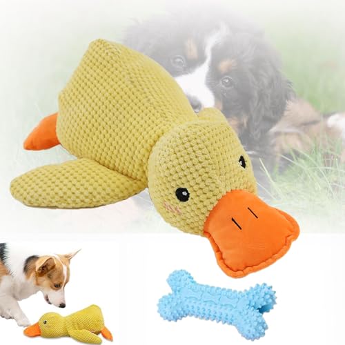 Qosigote Anti Stress Ente Hund, Duck Toy for Dogs, Cute Soothing Duck Dog Toy, Calming Duck for Dogs, Soft Squeaky Duck for Pets, Interactive, Comfortable Toy (Gelb,L) von Qosigote