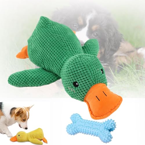 Qosigote Anti Stress Ente Hund, Duck Toy for Dogs, Cute Soothing Duck Dog Toy, Calming Duck for Dogs, Soft Squeaky Duck for Pets, Interactive, Comfortable Toy (Grün,L) von Qosigote