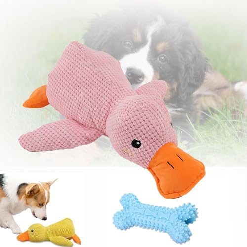 Qosigote Anti Stress Ente Hund, Duck Toy for Dogs, Cute Soothing Duck Dog Toy, Calming Duck for Dogs, Soft Squeaky Duck for Pets, Interactive, Comfortable Toy (Pink,L) von Qosigote