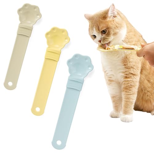 Qosigote Cat Spoons for Wet Food, Cat Strip Happy Spoon, Cat Strip Squeeze Liquid Snack Feeding Spoon - Multi Functional Pet Feeder for Wet Food - Food Storage Essential (3 Colors A) von Qosigote