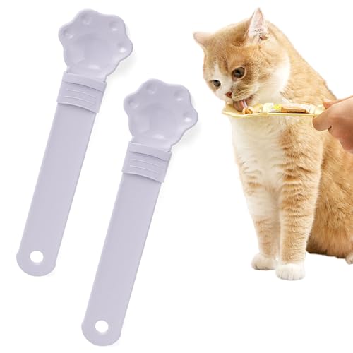 Qosigote Cat Spoons for Wet Food, Cat Strip Happy Spoon, Cat Strip Squeeze Liquid Snack Feeding Spoon - Multi Functional Pet Feeder for Wet Food - Food Storage Essential (Purple 2Pcs) von Qosigote