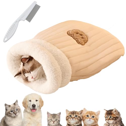 Qosigote Cat Winter Sleeping Bag, Cat Sleeping Bag for Indoor Cats, Winter Cat Sleeping Bag, Soft Plush Large Cat Sack Self Warm Cat Bed for Small Dogs (Brown,L) von Qosigote