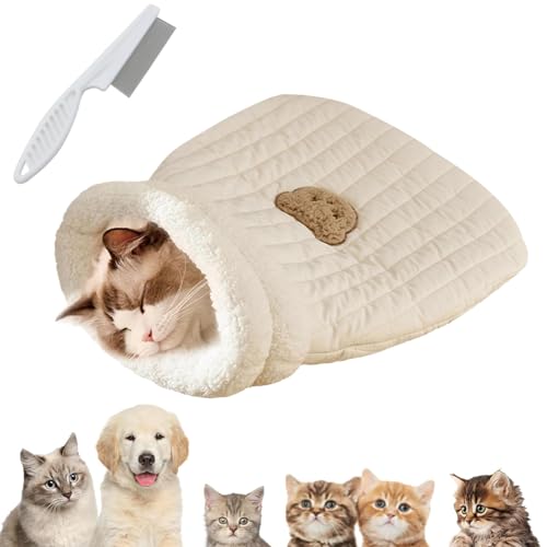 Qosigote Cat Winter Sleeping Bag, Cat Sleeping Bag for Indoor Cats, Winter Cat Sleeping Bag, Soft Plush Large Cat Sack Self Warm Cat Bed for Small Dogs (White,L) von Qosigote