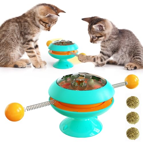 Qosigote Catnip Balls Toy with Suction Cup Base, Multi-Functional Catnip Interactive Training Toy, Funny Teasing Cat Spinning Windmill Toys, Engaging Indoor Cat Toy for Endless Fun (Blue) von Qosigote